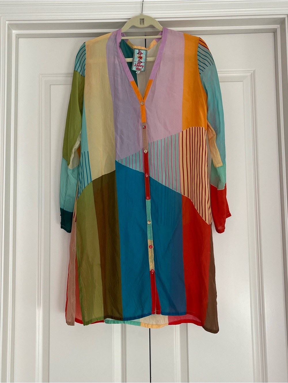 Johnny Was Small Sheer Cupra Rayon Patchwork Button Front Duster, Shirt, Dress